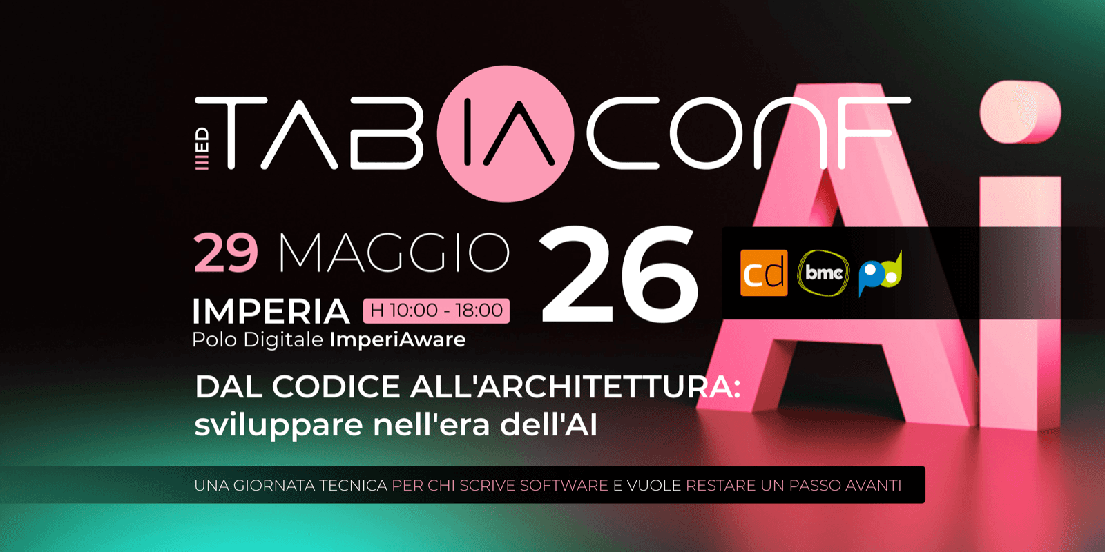 Locandina TabIA Conf 2026 Tech Day — 29 maggio 2026, Imperia, Polo Digitale ImperiAware